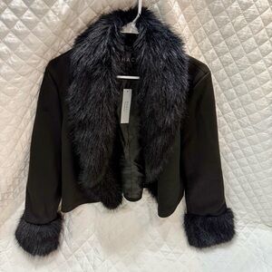 Cropped Vegan New Women’s Large Suede Jacket With Fur.
